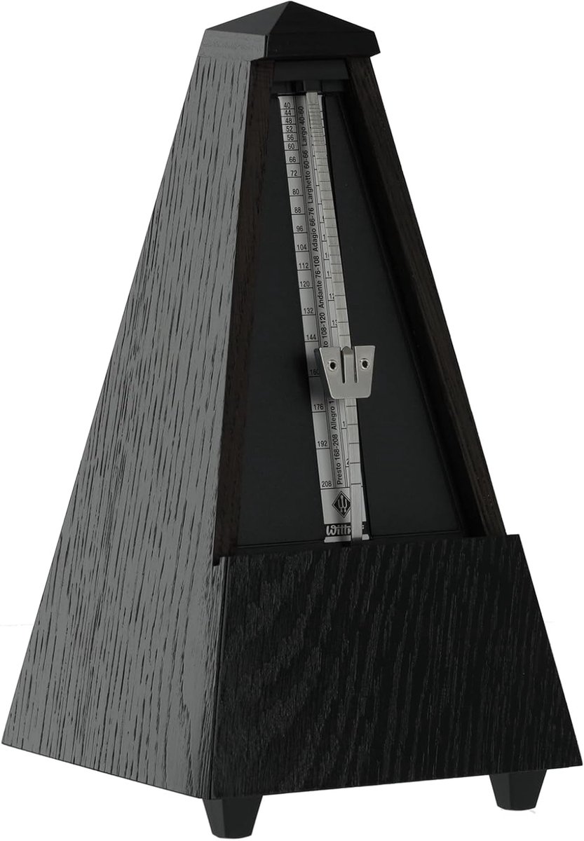 Thijox - Metronoom Taktell Piramidevorm Mechanisch Eiken Zwart Mat - Met Bel - Massief Houten Behuizing - Opwindbaar - Perfect voor Muzikanten en Lesg