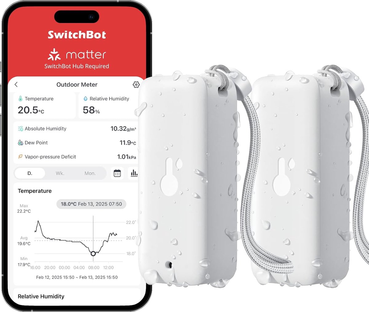 Thijox - SwitchBot IP65 Draadloze Hygrometer Thermometer voor Binnen en Buiten, 2-Pack met 100m Bluetooth Bereik, Koelkast Temperatuur- en Vochtigheid