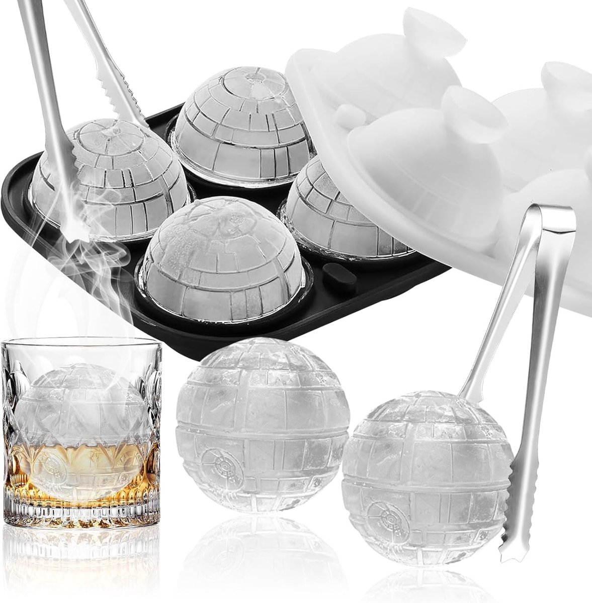 Thijox - Siliconen IJsblokjesvorm Doodsster en Rond - IJsblokjesvormen voor IJs, Whisky, Cocktail, Sap - 6 cm, Flexibel, Voor Feest, Camping, Keuken