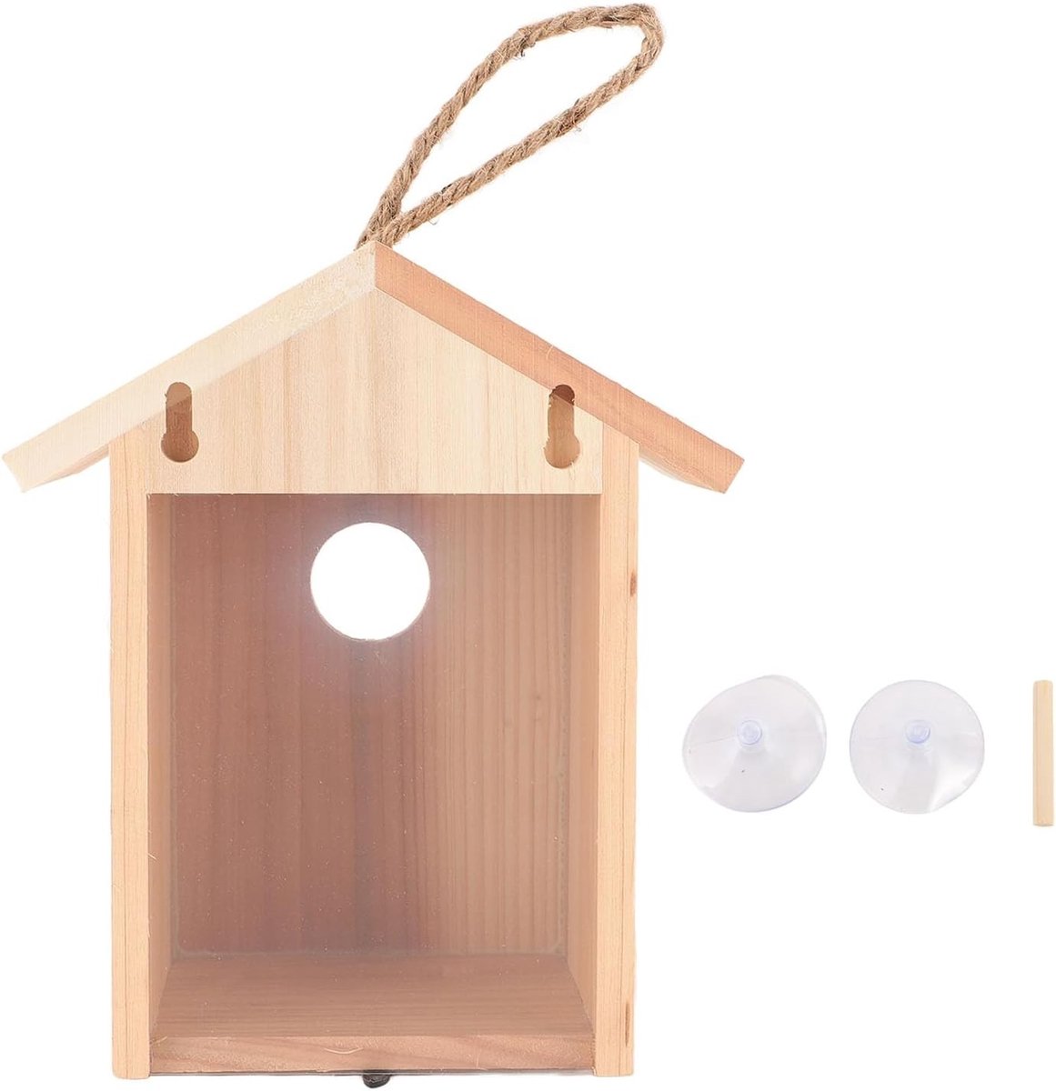 Houten Vogelhuisje met Hangtouw en Suction Cup, Ideaal voor Nestelen en Binnen Observatie, Transparant Ontwerp voor Vogels