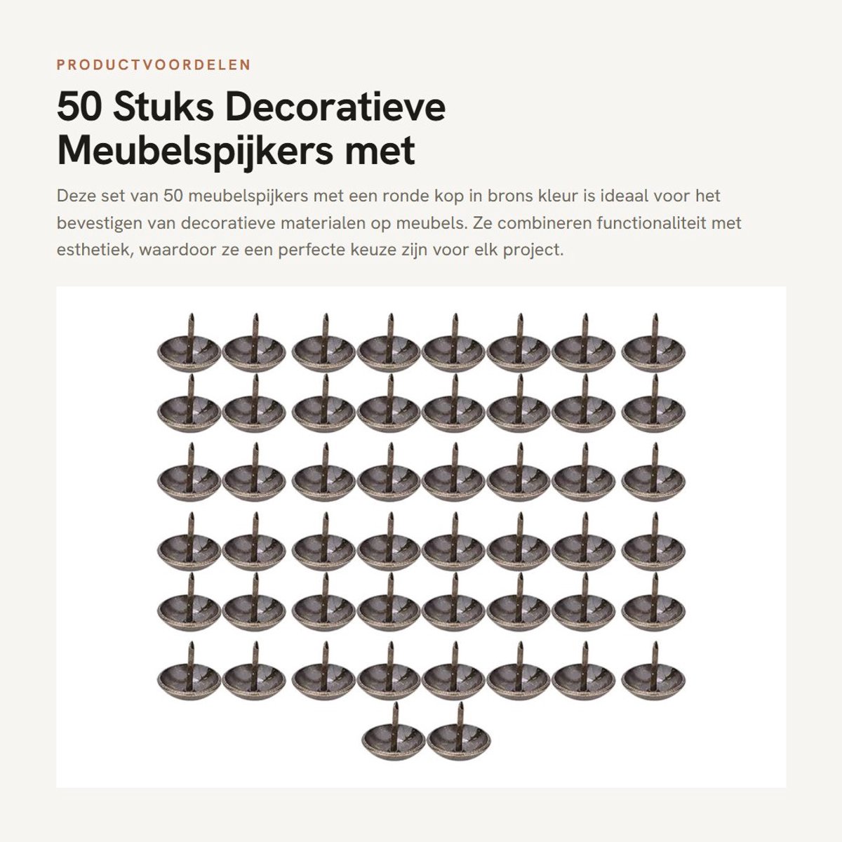 Dailygoods- Bekleding Spijkers 50 Stuks - Verdikte Spijkers - Decoratieve Pinnen - Meubelspijkers - IJzeren Spijkers - Voor Banken/Manden/Deuren - Meubelnagels