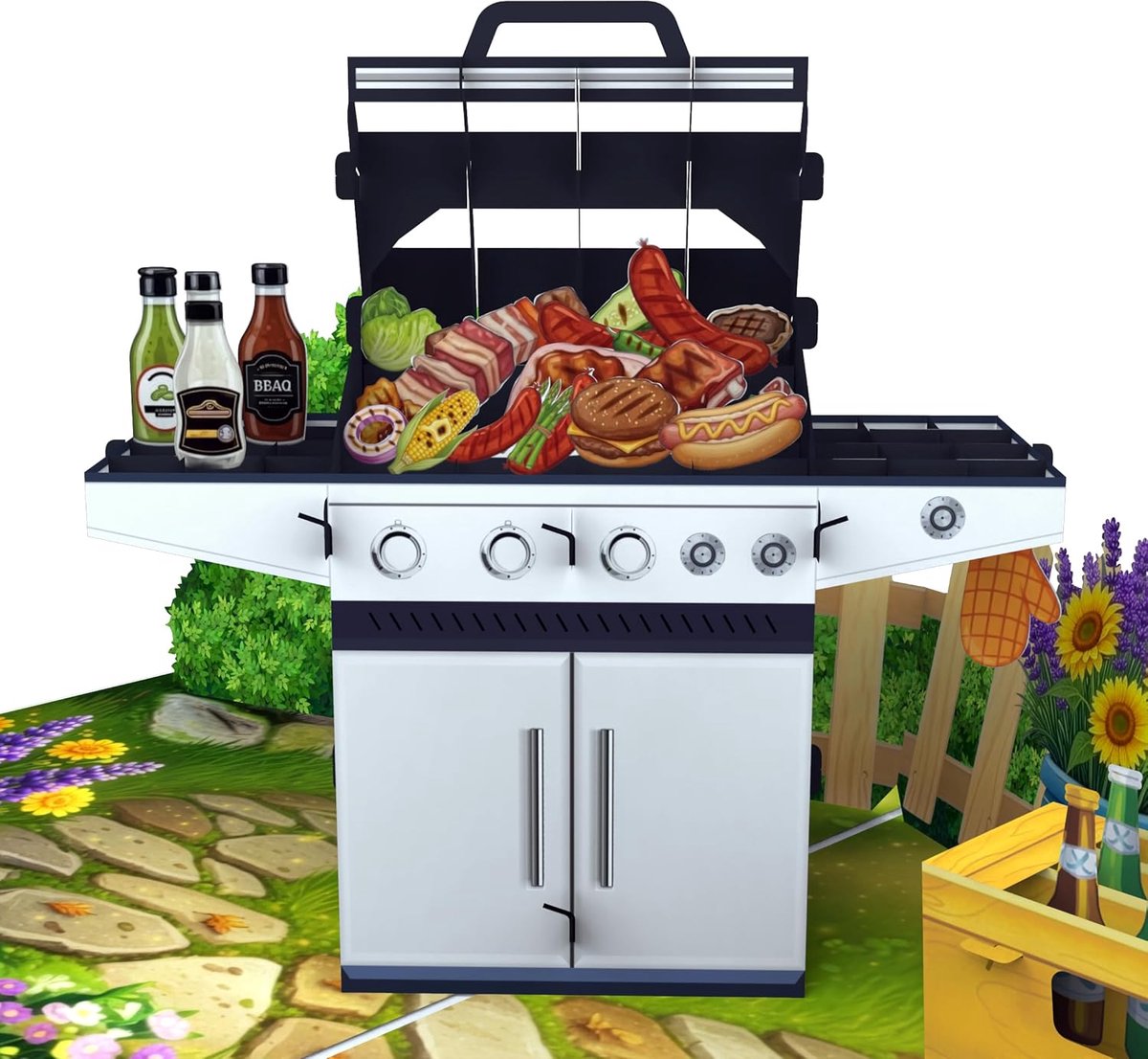 SnelShoppen - Pop Up Kaart BBQ Grill voor Mannen, 3D Verjaardagskaart met Grill en Bier Thema, Creatieve Wenskaart voor Vaderdag, Barbecue Feest, Cade