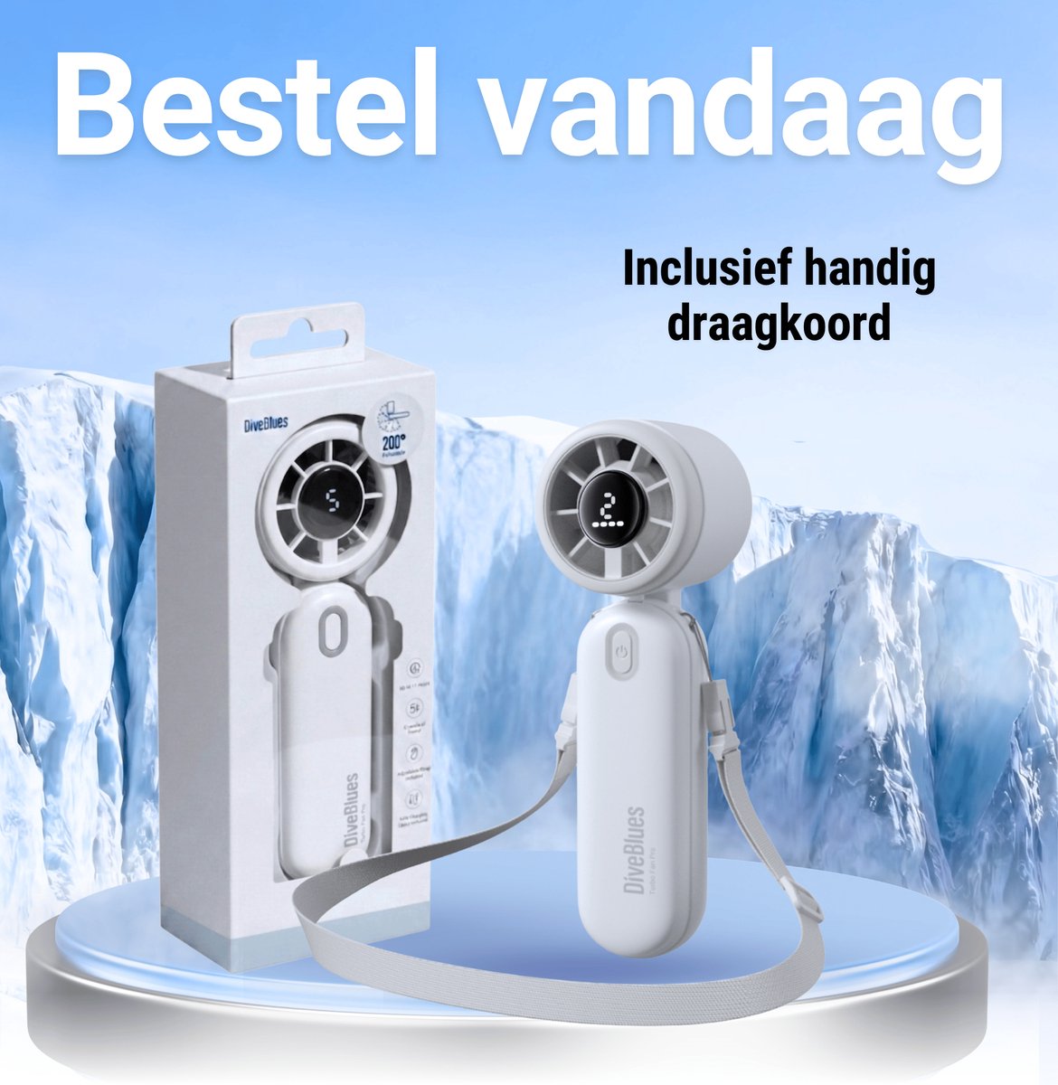 Diveblues® 3-in-1 Draagbare Handventilator Oplaadbaar - iTurbo 9,2 m/s - Compact & Lichtgewicht - Mini Hand Fan — afbeelding 6