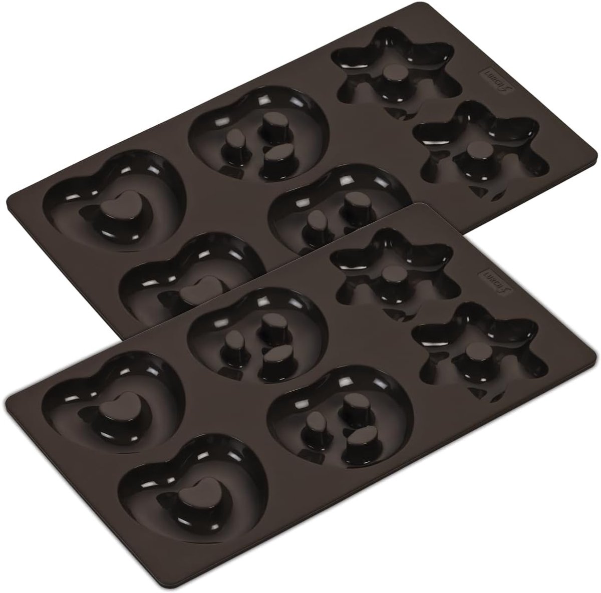 Thijox - FlexiForm koekvormen set van 2 voor peperkoek (hart, pretzel, ster) 17 x 30 cm - 100% BPA-vrij platina siliconen - Ideaal voor feestelijke ba