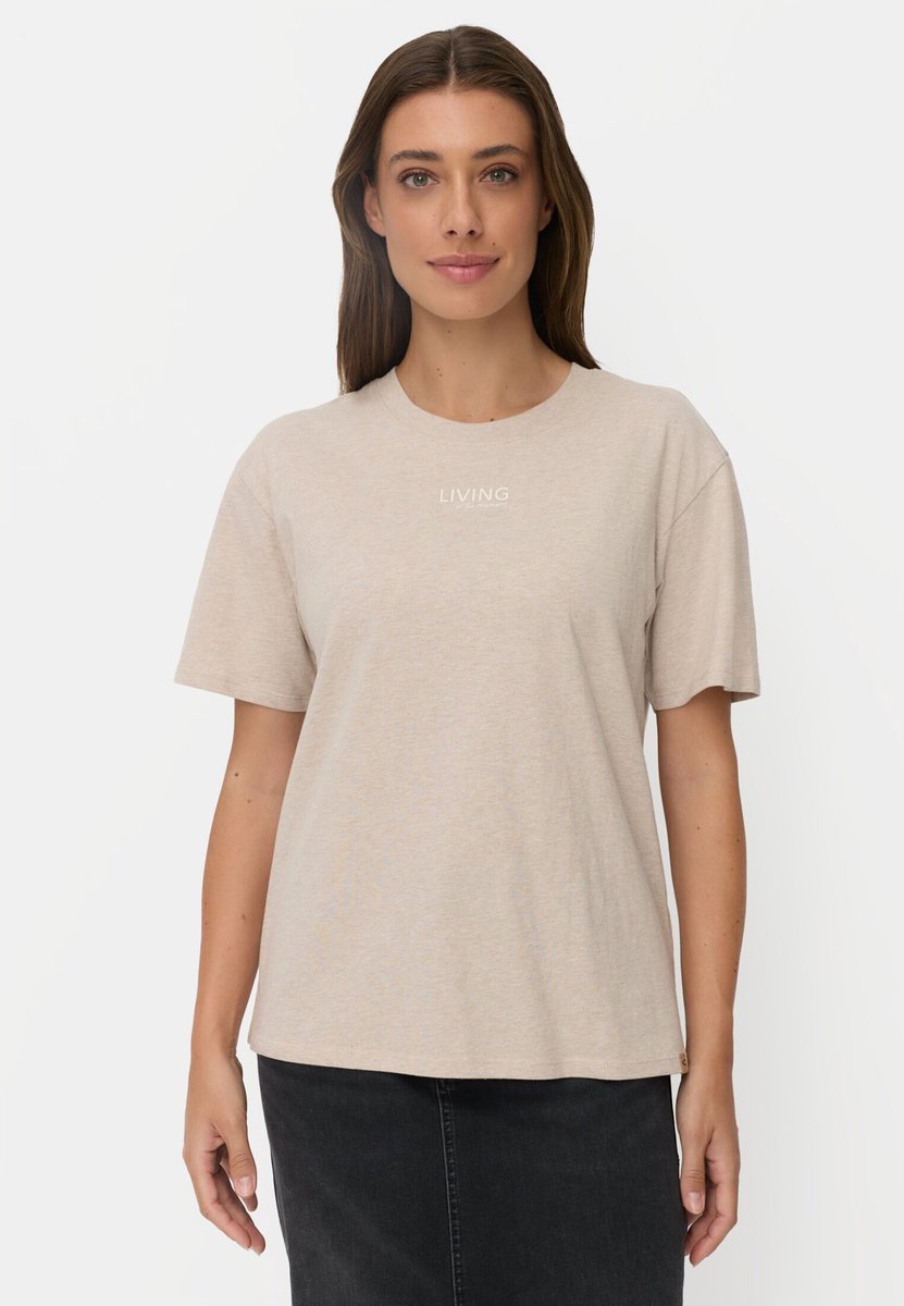 camel active Bedrukt T-shirt van 100% katoen - Maat womenswear-XL - Beige
