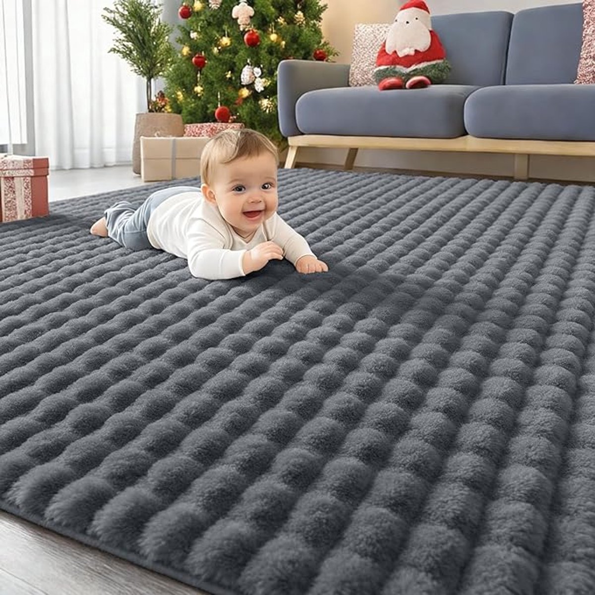 Hoogpolig Vloerkleed 160x220 cm - Donkergrijs 3D Bubbelpatroon Tapijt - Zacht Pluizig Shaggy Carpet Met Antislip Onderzijde - Wasbaar Modern Vloerkleed Voor Woonkamer Slaapkamer En Kinderkamer