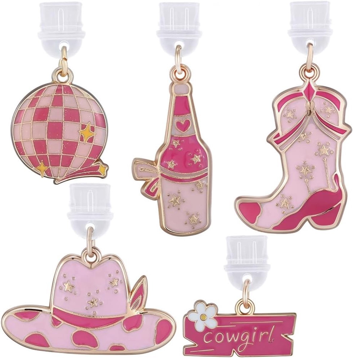 5 Stuks Roze Stoffen Plug Charm voor Oplaadpoort - Schattige Enamel Plastic Hoed Boot Anti-Stofbescherming voor Mobiele Telefoon en E-Reader voor Vrouwen