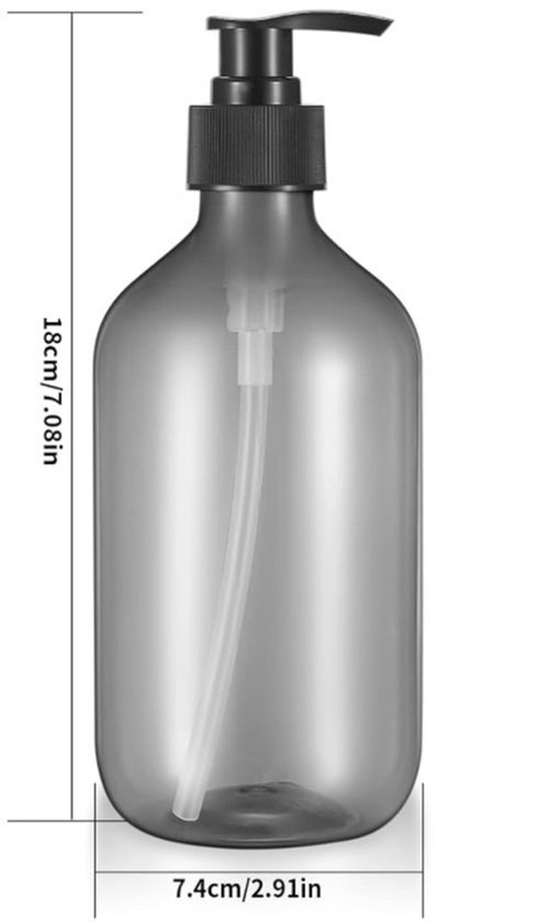 2-delige grijze navulbare zeepdispensers van 500 ml - Lege plastic pompflessen voor zeep, shampoo, lotion en douchegel voor thuis en onderweg — afbeelding 3