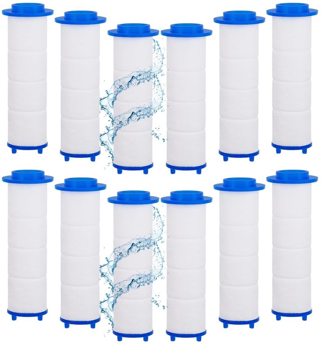 Dailygoods- Douchekopfilter 12 Stuks - Vervangingspatronen - PP Katoen - Geschikt voor Hydro Douche - Hard Water Verzachten - 70 mm Lang - Douchefilter