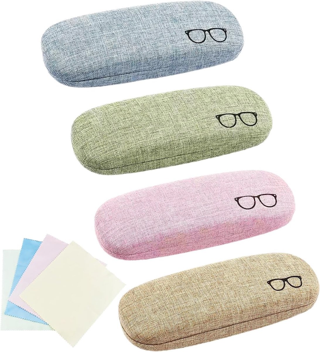 Dailygoods- Etui Harde Brillenkoker - 4 Stuks - Zonnebrillen/Leesbrillen - Duurzaam Materiaal - Veersluiting - Inclusief Reinigingsdoekje