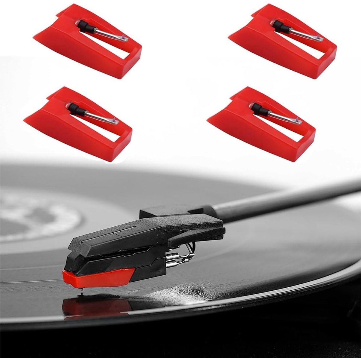Dailygoods- Platenspelernaald 4 Stuks - Universele Naald - Reserve Naald - Eenvoudig te Installeren - Duurzaam Materiaal - Robijnpunt - Grammofoonnaald