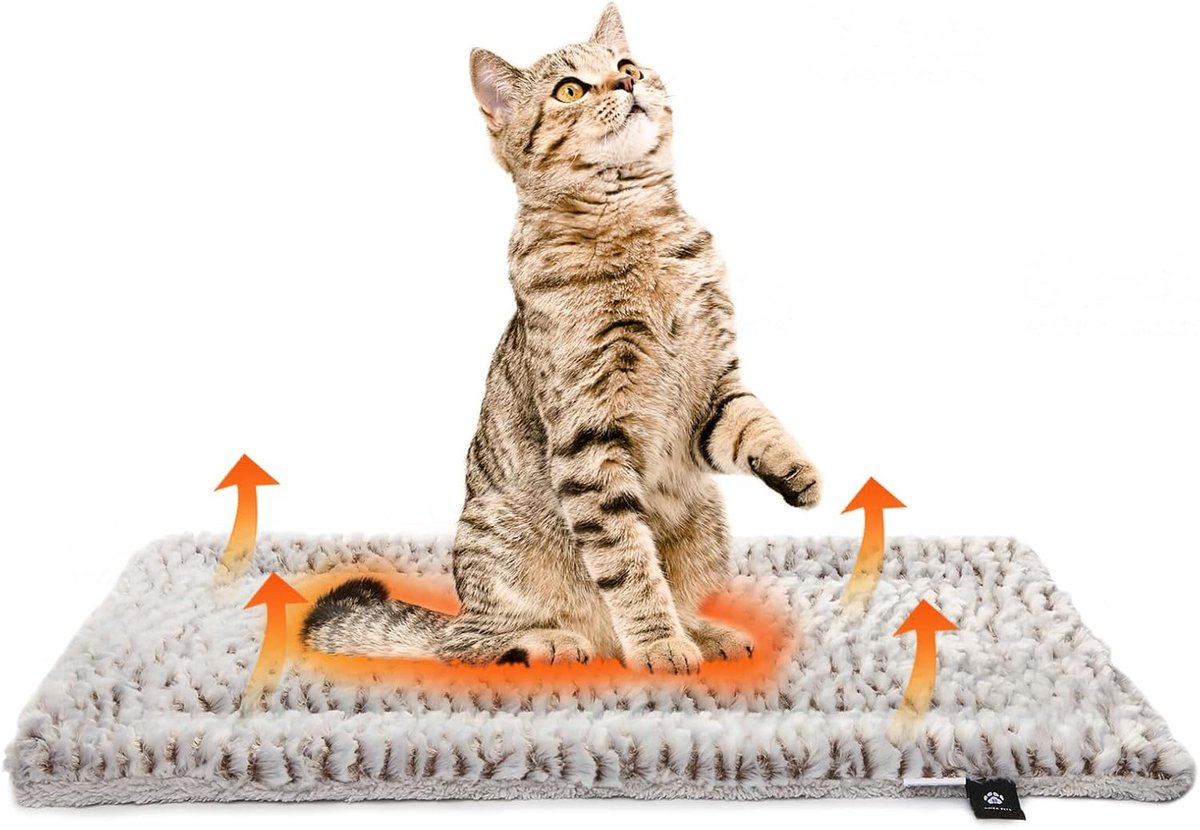 SnelShoppen - Zelfverwarmende Deken voor Katten - Warmtedeken Huisdieren - Fluffy en Zacht - Omkeerbaar - 56 x 42 cm - Wasbare Verwarmingsmat - Geen S