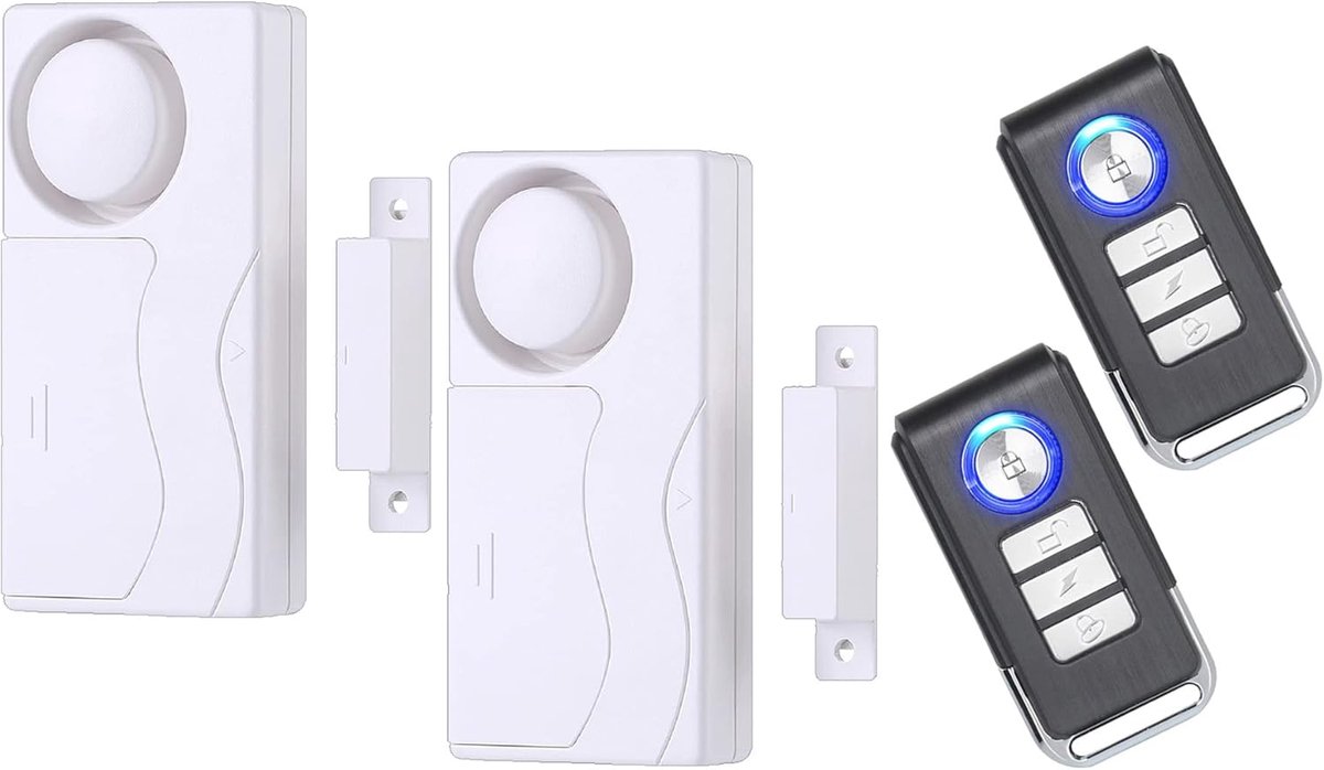 Thijox - Deuralarm met afstandsbediening 2 stuks, draadloze huisbeveiliging, open venster magnetische sensor, inbraak alarm voor thuis, garage, appart