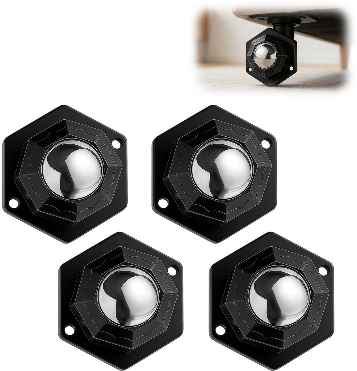 Dailygoods- Zwenkwielen Set van 4 - Draagvermogen 200 kg - Zelfklevend - 360 Graden Draaibaar - Antislip - Achthoekig Ontwerp - Meubelwielen