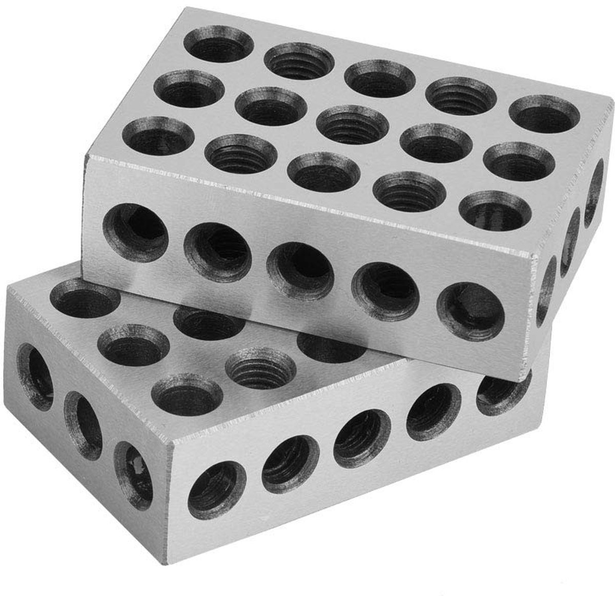Dailygoods- Geharde Stalen Blokken - 25 x 50 x 75 mm - 23 Gaten - 2 Stuks - Hoge Nauwkeurigheid - Duurzaam Materiaal - Meetblok