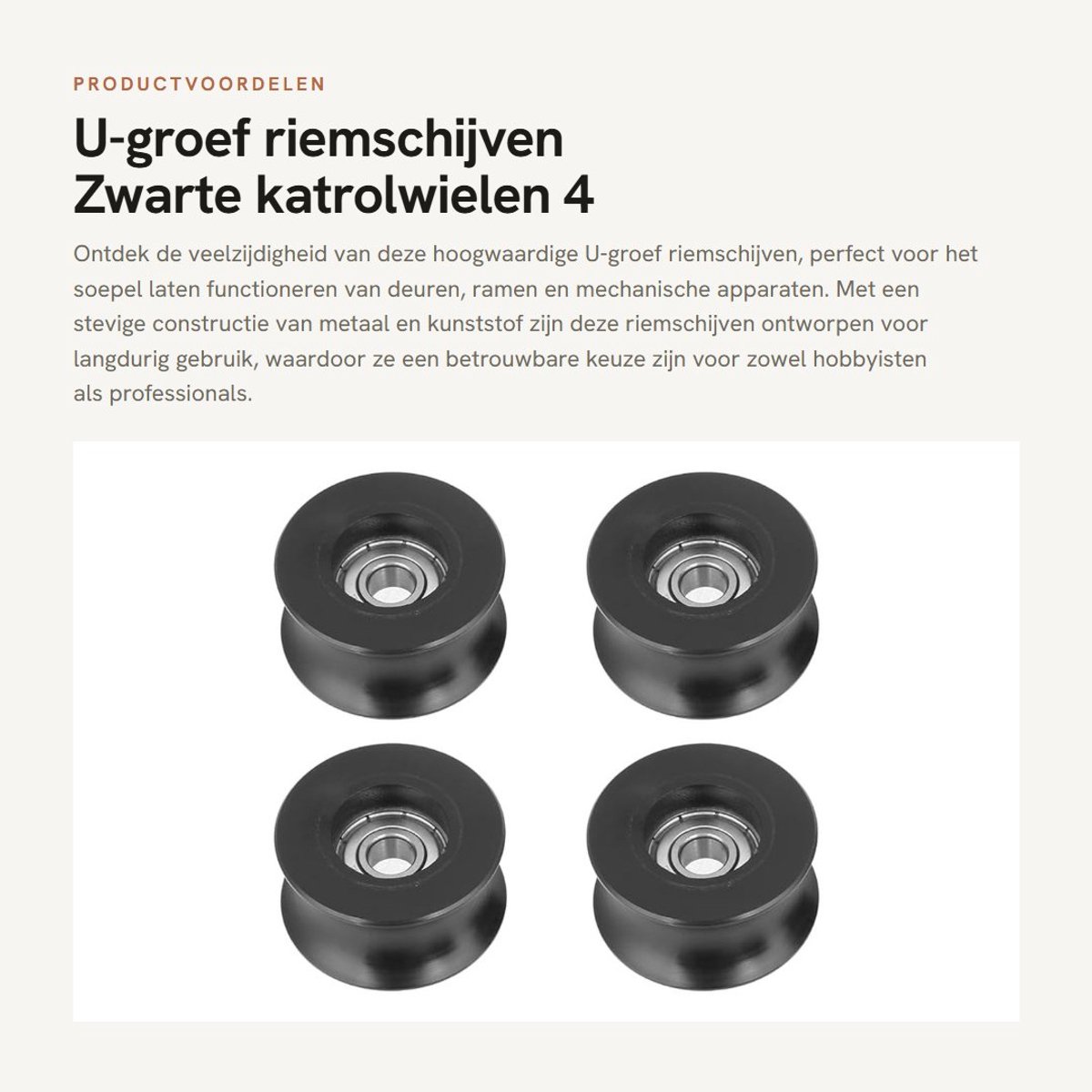 Dailygoods- Riemschijven U-groef - 4 Stuks - Binnendiameter 8 mm - Buitendiameter 40 mm - Dikte 20,7 mm - Hoogwaardig Materiaal - Katrol