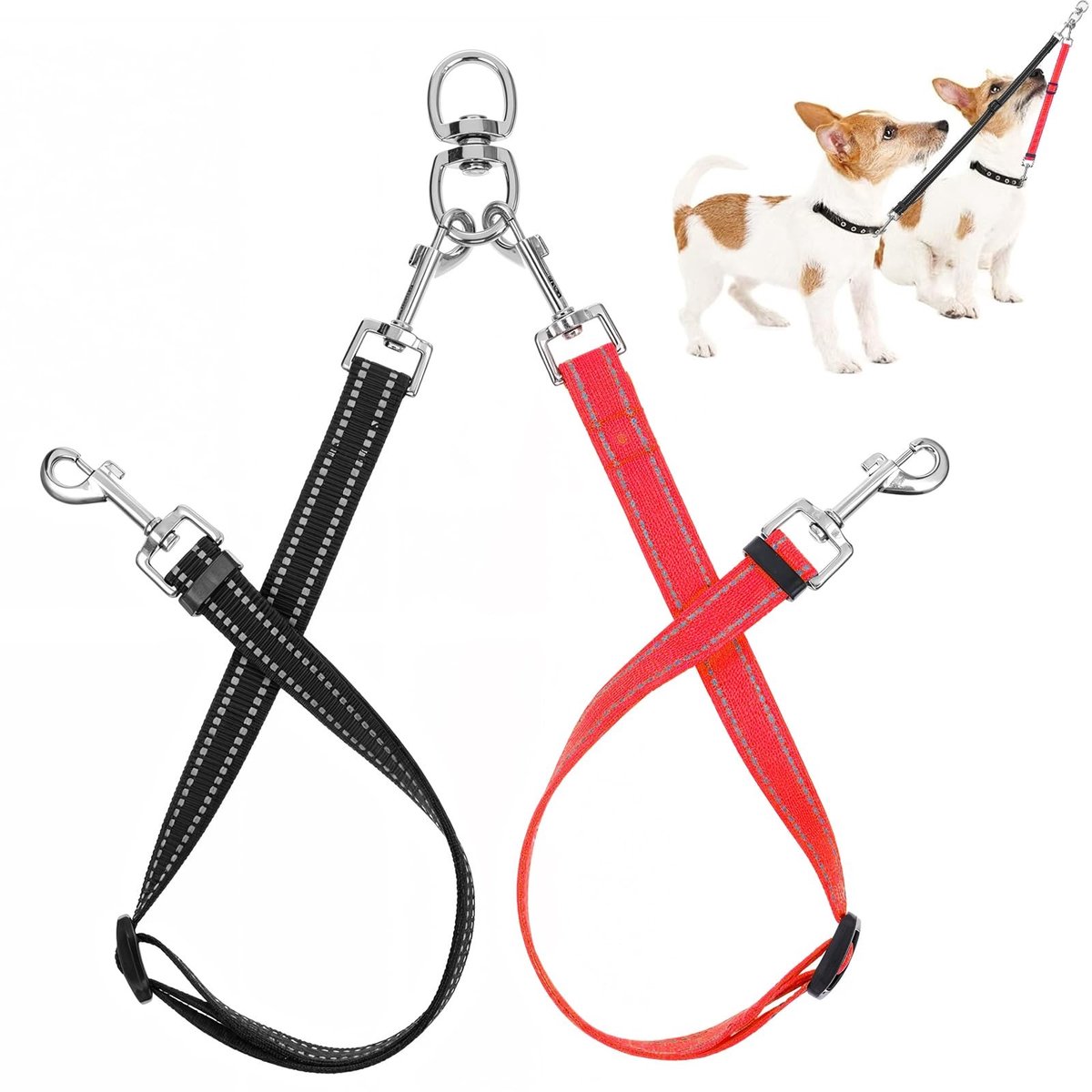 Dailygoods- Hondenriem Verstelbaar - Dubbele Hondenriem - Reflecterend - Hondenlijn voor Kleine Honden - Schokabsorberend - Geschikt voor Twee Honden