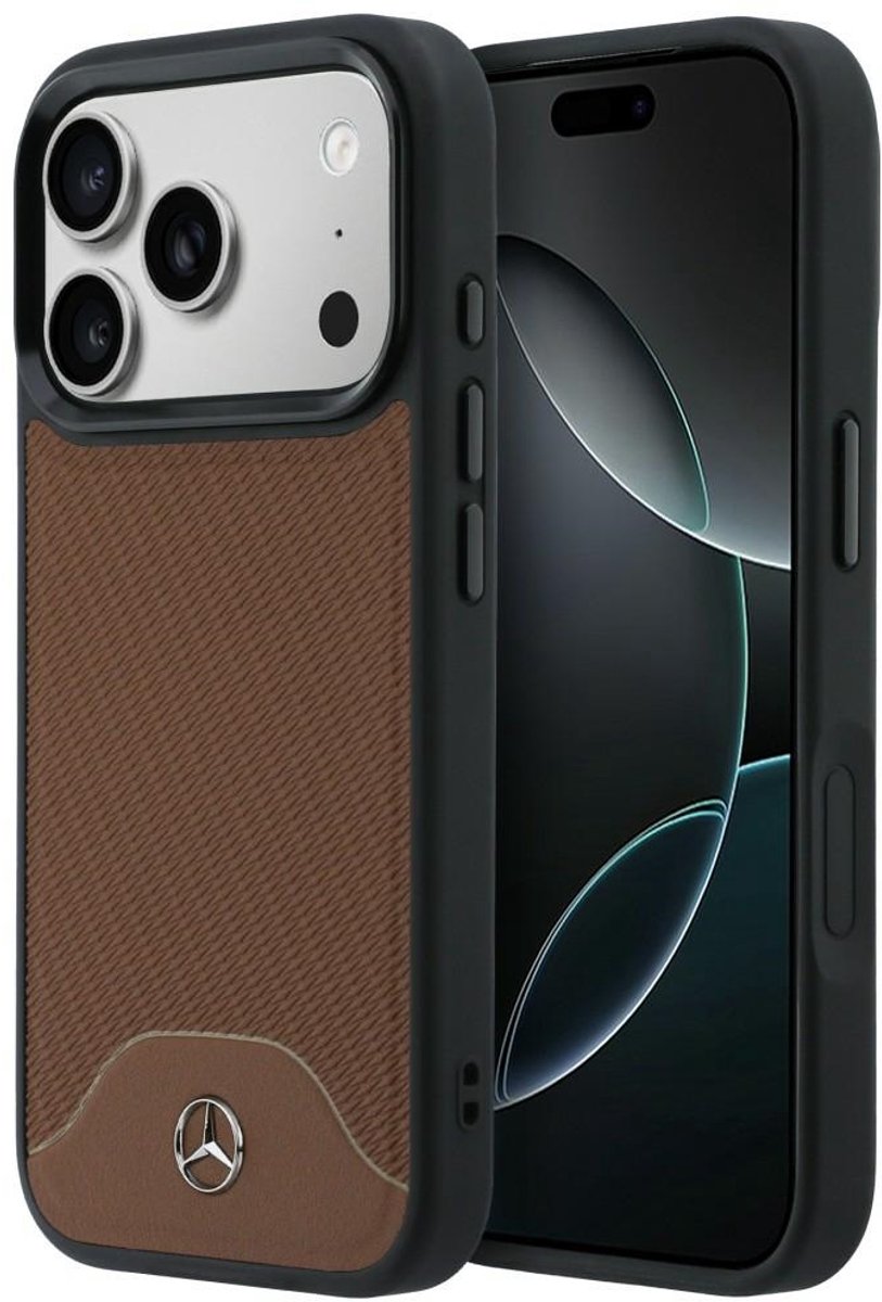 Mercedes Leather Wood Effect and Curve MagSafe Hoesje voor iPhone 17 Pro Max camel