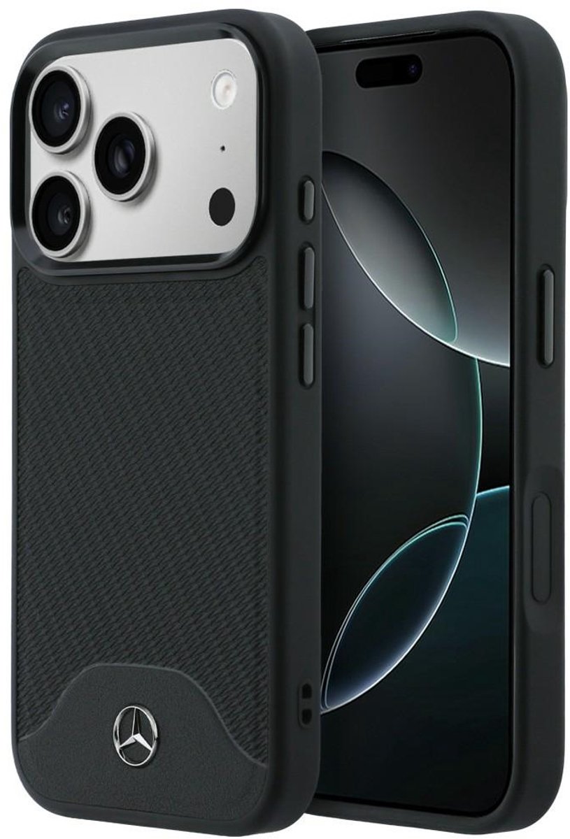 Mercedes Leather Wood Effect and Curve MagSafe Hoesje voor iPhone 17 Pro Max Zwart