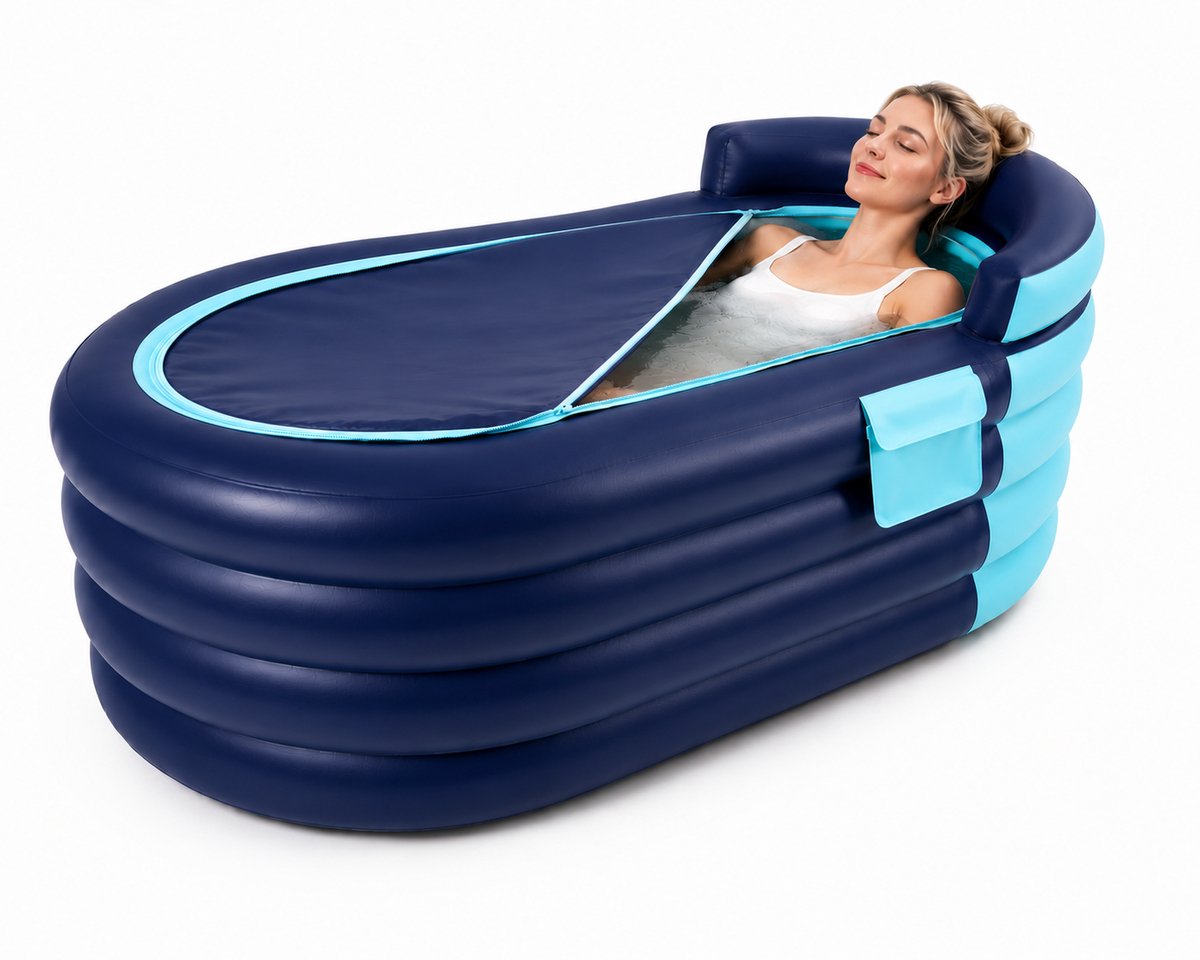 Jurrys opblaasbaar bad - Ligbad - IJsbad - Opvouwbaar zitbad - Praktisch - voor binnen en buiten - Snel opgezet - 140x84x74cm - Blauw