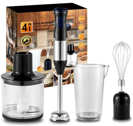 Zerova 4-in-1 Staafmixer set - Blender Smoothie - Handmixer met Mengkom - 600l mengbak - 1000W - 5 snelheden - Turbo - Zwart — afbeelding 2