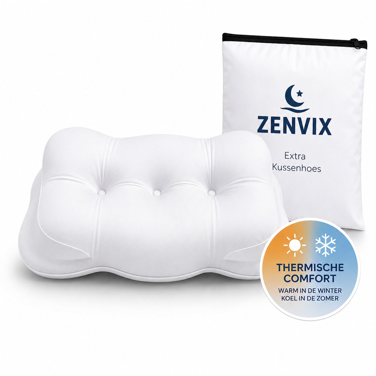 Zenvix® Kussenhoes voor Vlinderkussen – Vervanghoes voor Ergonomisch Hoofdkussen – Thermisch Comfort: Koel in de Zomer, Warm in de Winter – Afneembaar & Wasbaar op 30 °C – Past op Zenvix Vlinderkussen 60x38 cm – Wit