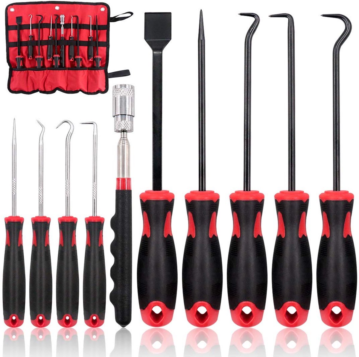 9Pcs Long Hook Set 9pcs lange haak set met magnetische telescoping gereedschapskit, precisie schraper dichting schrapen slang verwijdering trekker haak perfect voor automobiel