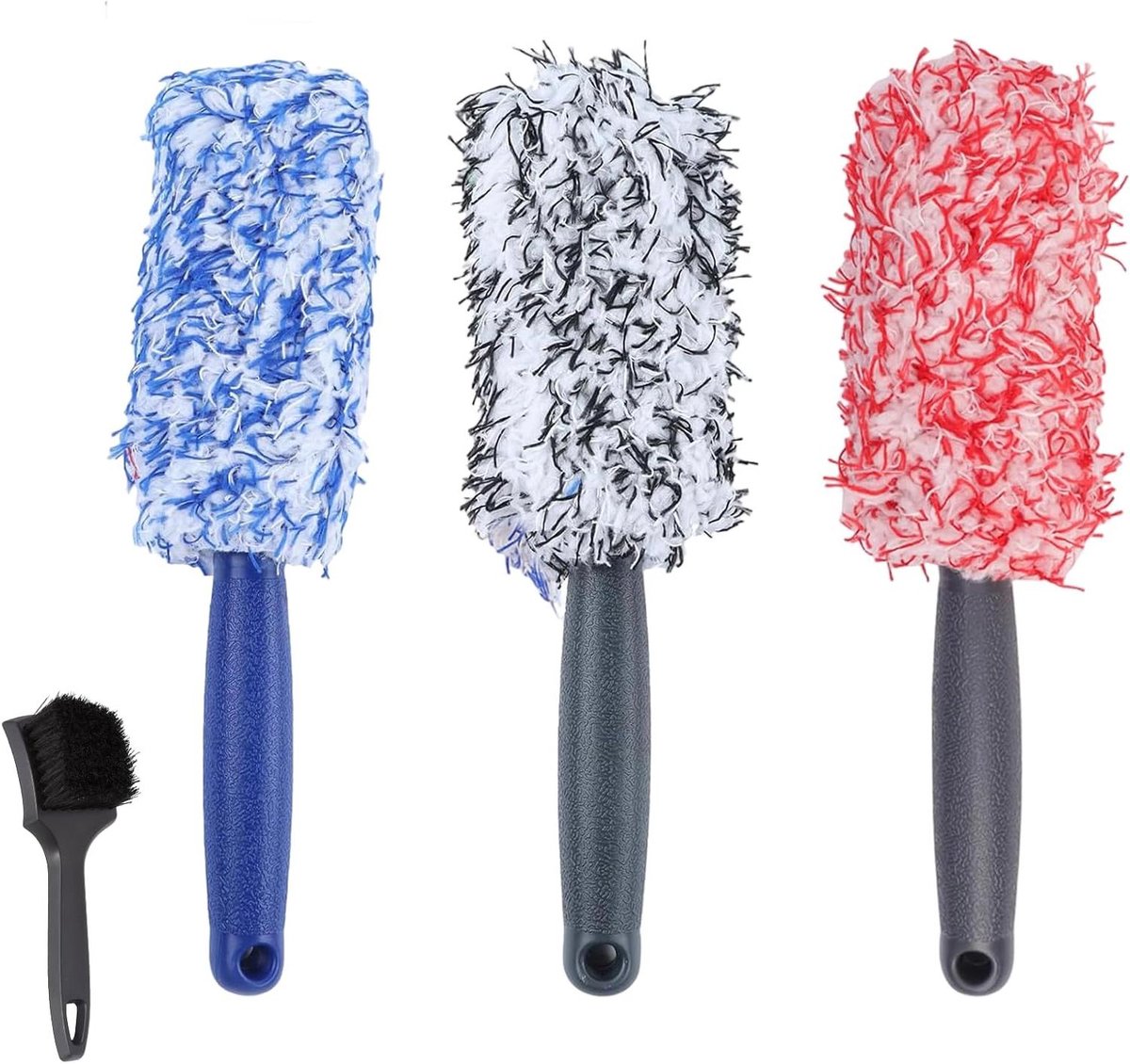 Velgenborstel Set - Velgenreiniger Borstels - Auto Onderhoud - Flexibele Microvezel - 30 cm 3 Stuks - Rood Blauw Grijs