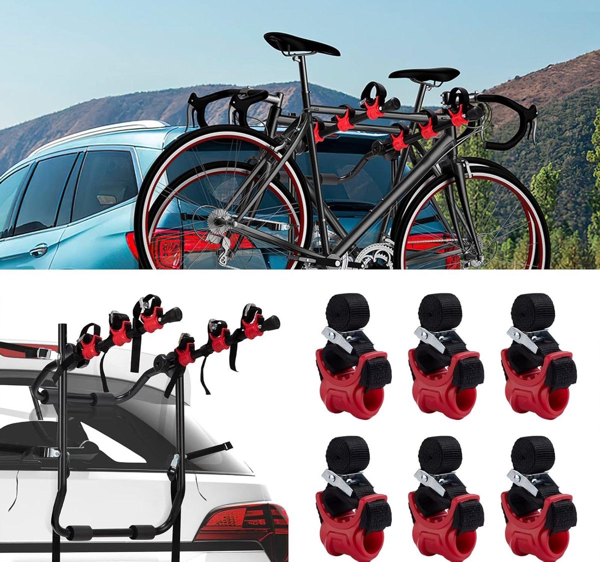 Fietsendrager Onderdelen - Reserve Haken - Fiets Vervoeren - Verstelbare Zadel - 6 Stuks - Rood Zwart