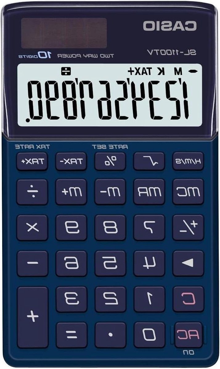 Rekenmachine - Basis calculator - Dagelijkse berekeningen - Zonne-energie en batterij - 10 cijfers display - Diep indigo