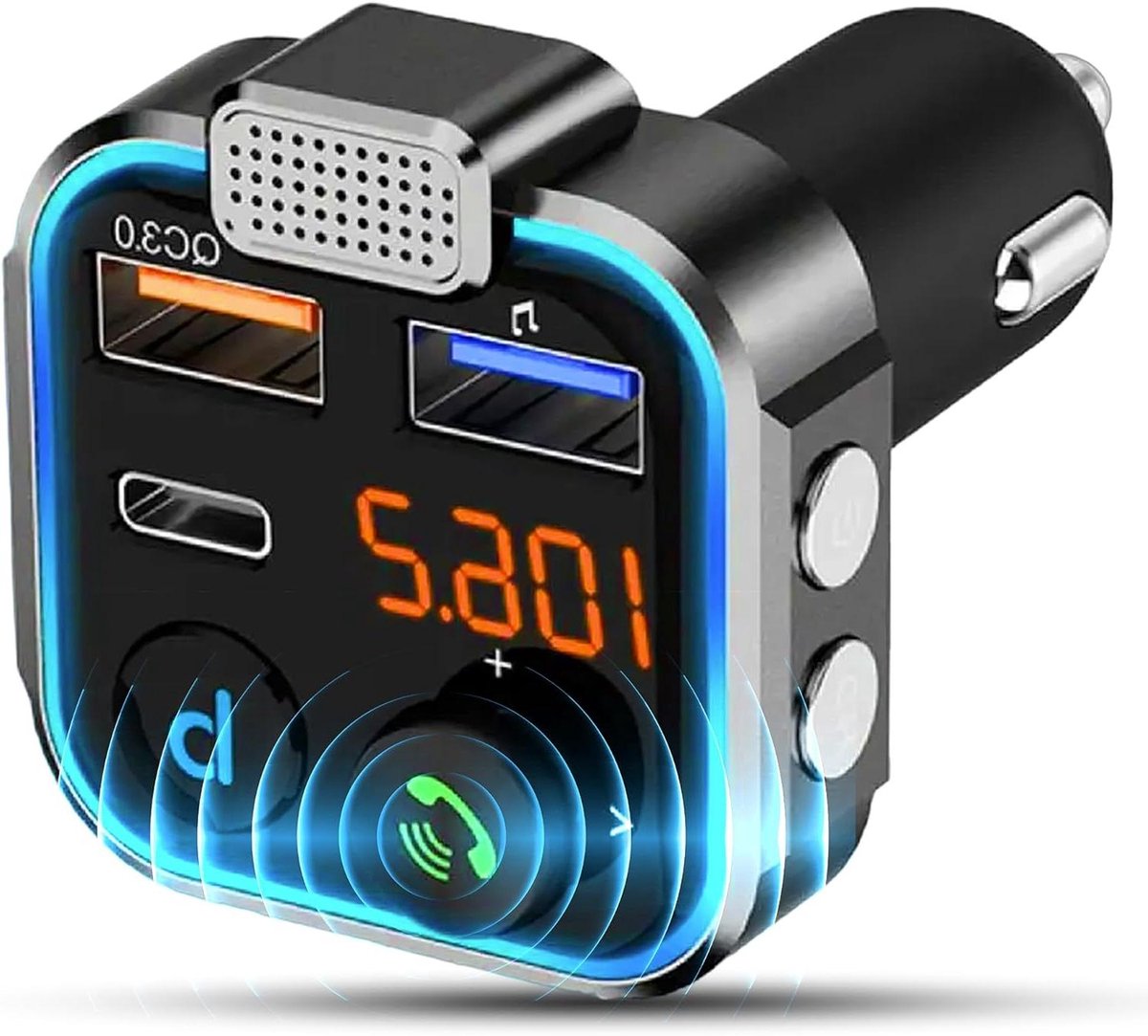 FM Transmitter Bluetooth - Auto Ontvanger - Muziek Streamen - Handsfree Bellen - USB-C Snel Opladen - Zwart