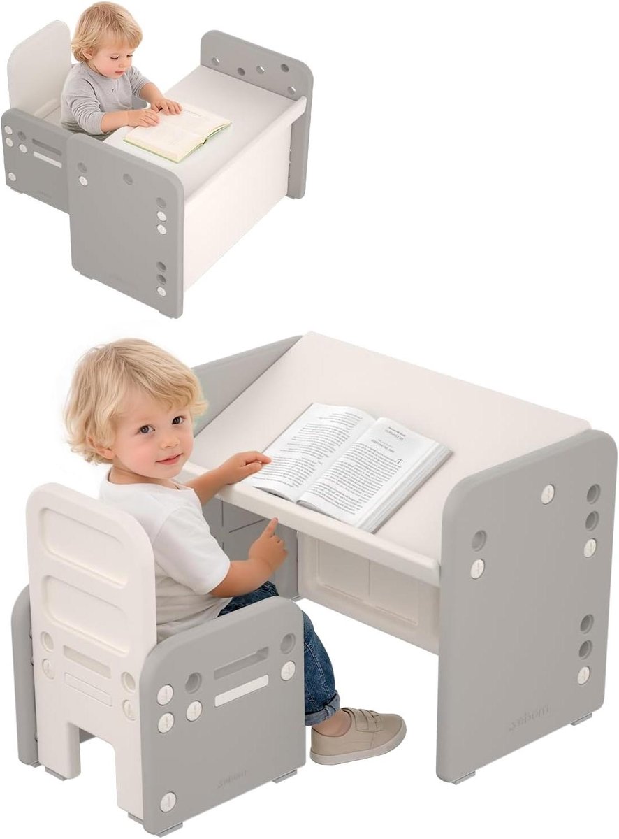 Kindertafel Stoel - Bureau Set - Lezen Schrijven Tekenen - In Hoogte Verstelbaar - 75.5 x 42 x 55 cm