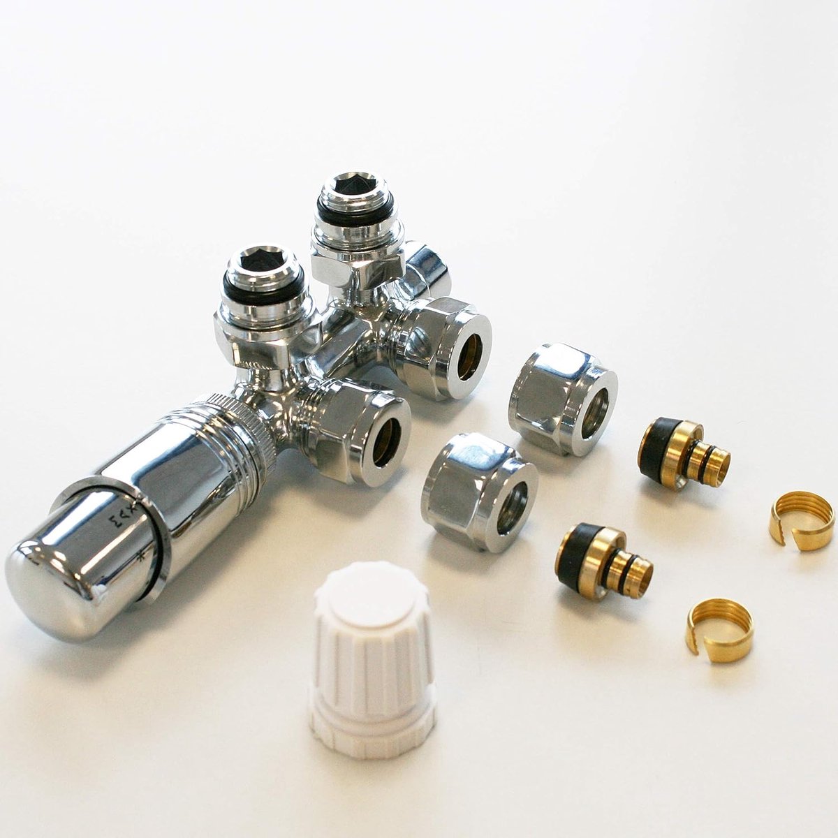Aansluitgarnituur Radiator - Thermostaat Set - Centrale Aansluiting - Hoekuitvoering Wandaansluiting - 50mm Buisafstand - Wit