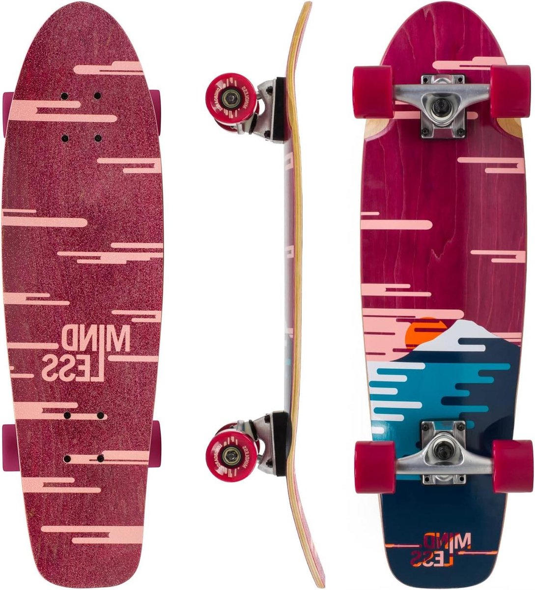 Longboard Cruiser Skateboard Stadse Ritjes Houten Deck 28 Inch Bordeauxrood