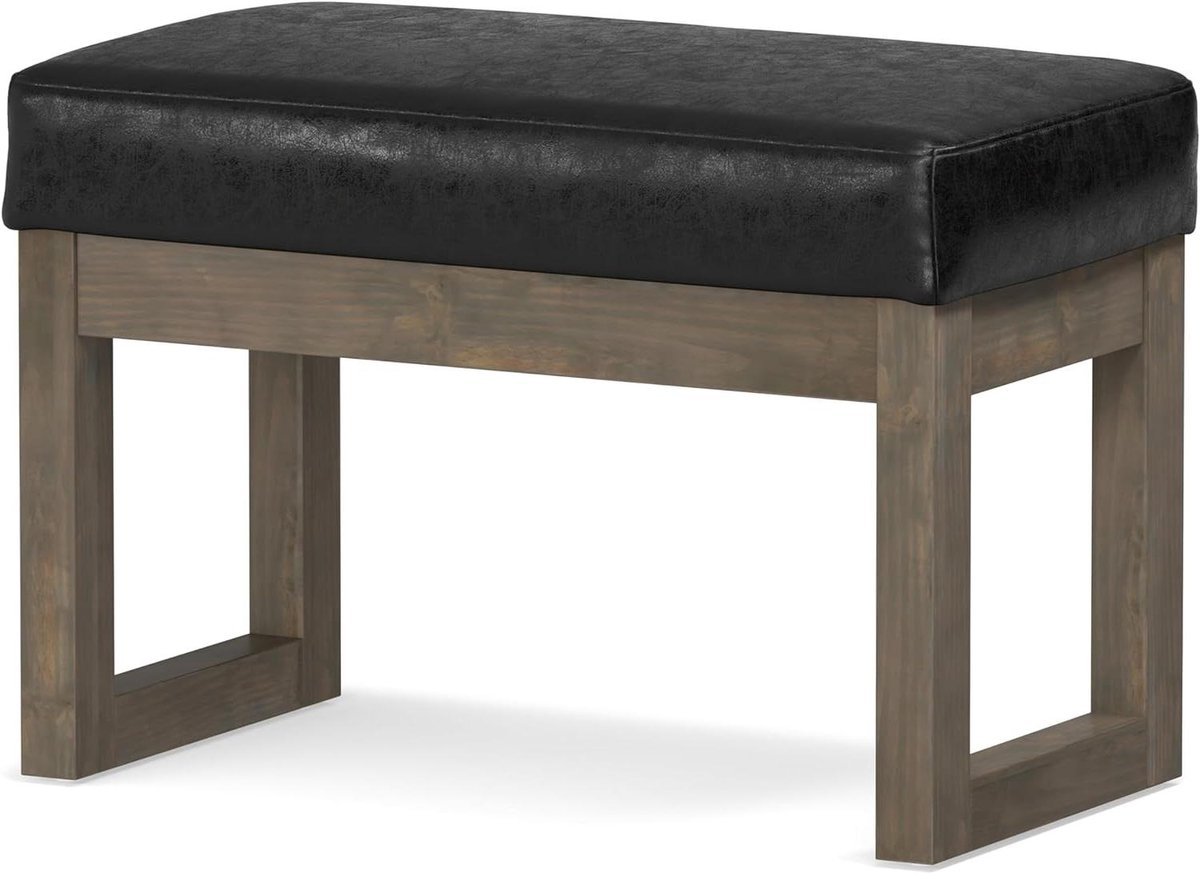 Voetenbank - Poef Bankje - Woonkamer Inrichting - Massief Houten Frame - 64 cm Hoog - Zwart