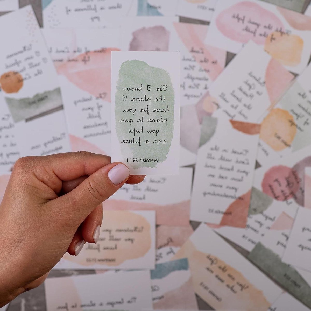 Gebedskaarten Set - Bijbelverskaarten - Positiviteit Verspreiden - 60 Unieke Verzen - Visitekaart Formaat - Aquarel