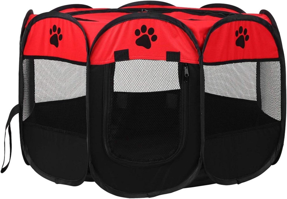 Hondenren - Dierenverblijf - Buiten Spelen - Opvouwbaar Ontwerp - 68 x 45 cm - Rood