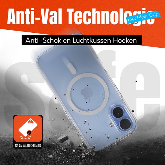 Doorzichtig hoesje voor iPhone met anti-val technologie en luchtkussen hoeken. Met MagSafe compatibel.