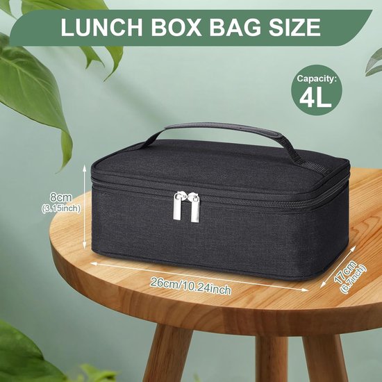 4L Geïsoleerde Lunchtas voor Mannen Vrouwen, Kleine Draagbare Koeltas Herbruikbare Lunchtassen voor Lunchboxen Kinderen School Kantoor Picknick, Zwart — afbeelding 4