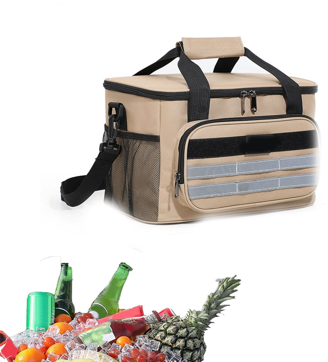 KZQ Geïsoleerde strandkoeltas en lunchbox - Lichtgewicht waterdicht met handvat en meerdere vakken - Geschikt voor kamperen picknick en reizen - Kaki