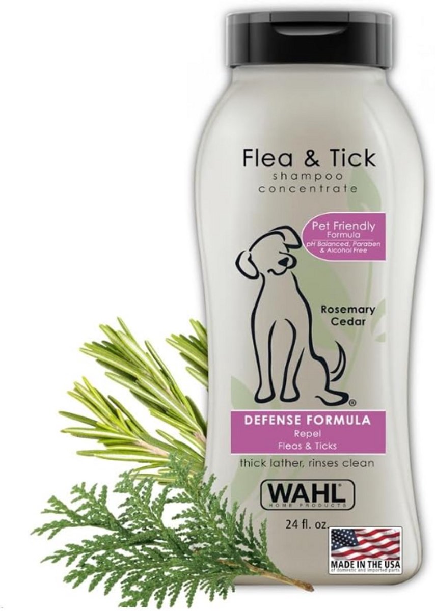 Wahl USA Vlooien- & Tekenwerende Hondenshampoo 709 ml – Defense Formula met Rozemarijn & Cederhout – Reinigend & Verfrissend