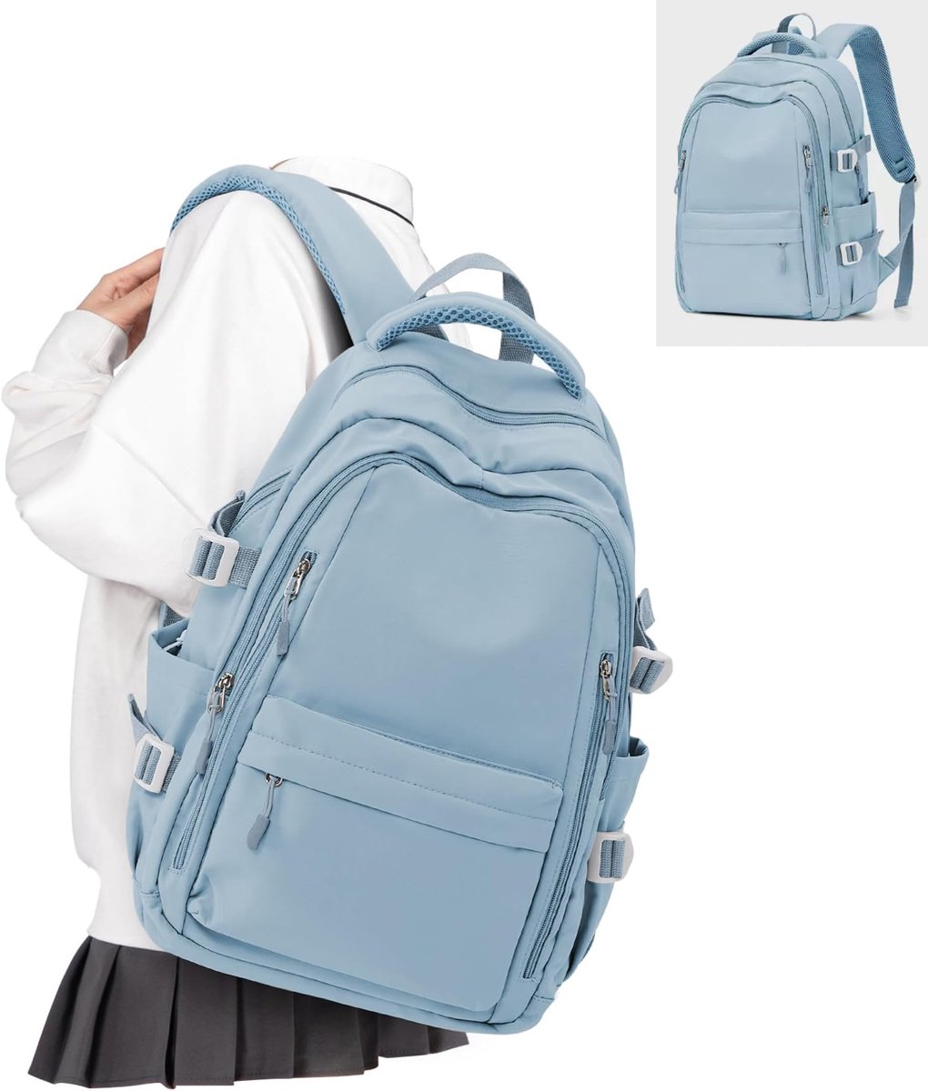 KZQ Lichtgewicht studenten laptoprugzak voor dames en heren - Grote reistas en casual daypack voor college en werk - Gebroken wit
