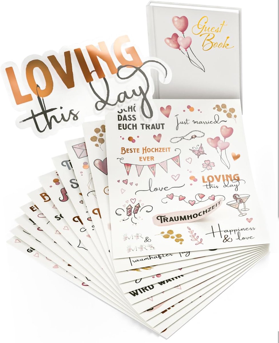 SnelShoppen - 350 Stuks Bruiloft Stickers Roze Goud voor Fotoalbum, Scrapbook en Bullet Journal - Elegante Decoratie voor Gastenboek en Trouwalbum