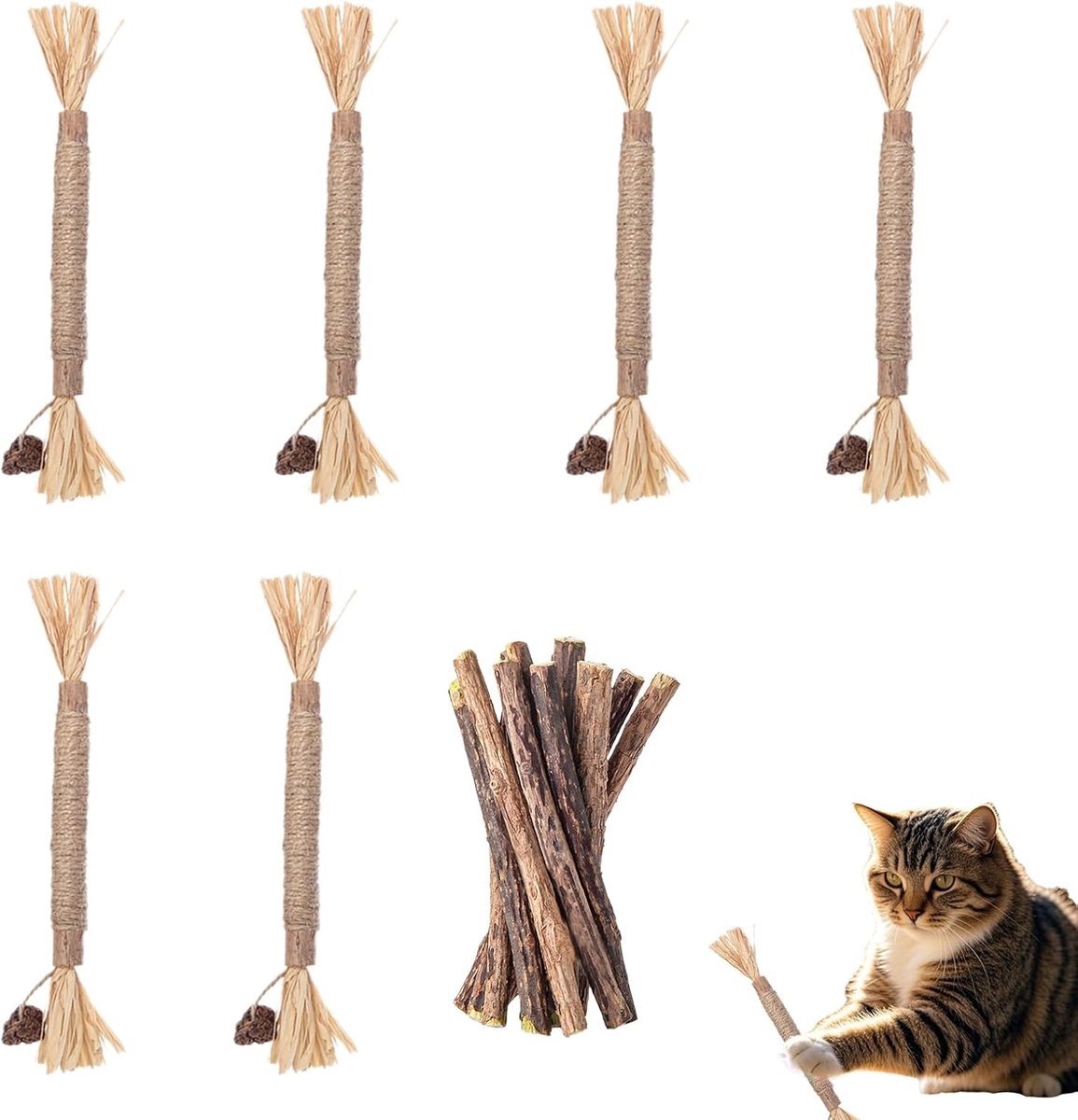 Thijox - Natuurlijke Kattensticks Set - Kauwhout voor Tandverzorging en Slechte Adem - Kattenkruidstokken met Matatabi en Zilvervine - Perfect Speelgo