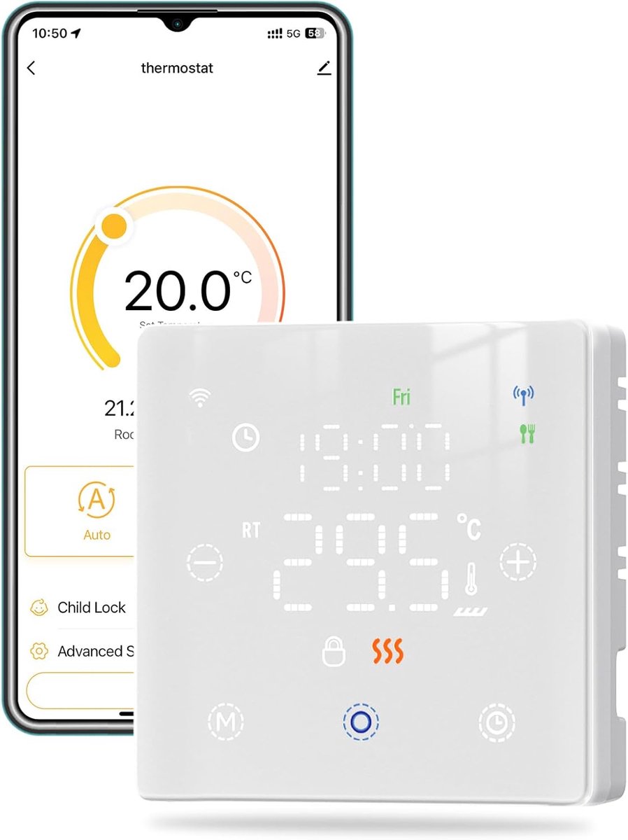 Thijox - ZigBee Slimme Thermostaat Vloerverwarming voor Gasketel, Batterij Aangedreven, App Afstandsbediening, Spraakbesturing met Alexa en Google Hom