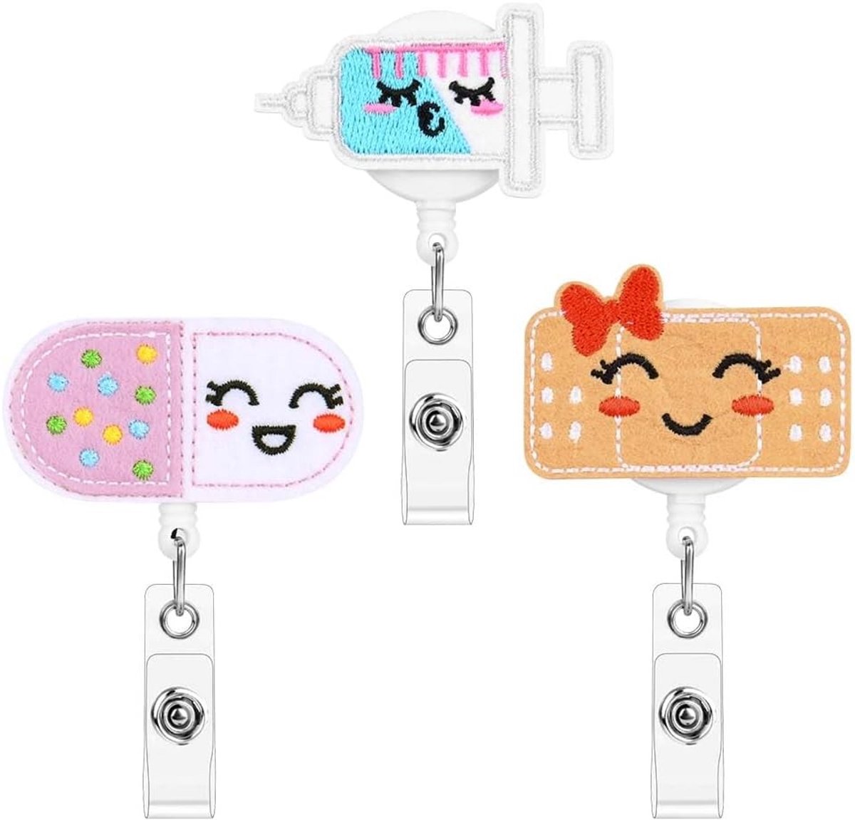 Set van 3 Retractable Badge Reels van Vilt, Schattige ID Badge Houder voor Verpleegkundigen, Artsen en Studenten met Lanyard Clips