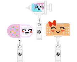 Set van 3 Retractable Badge Reels van Vilt, Schattige ID Badge Houder voor Verpleegkundigen, Artsen en Studenten met Lanyard Clips