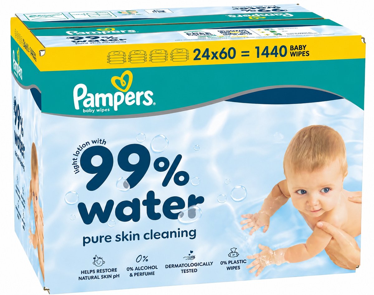 Pampers 99% Water Babydoekjes - 24 Verpakkingen Van 60 Doekjes = 1440 Billendoekjes