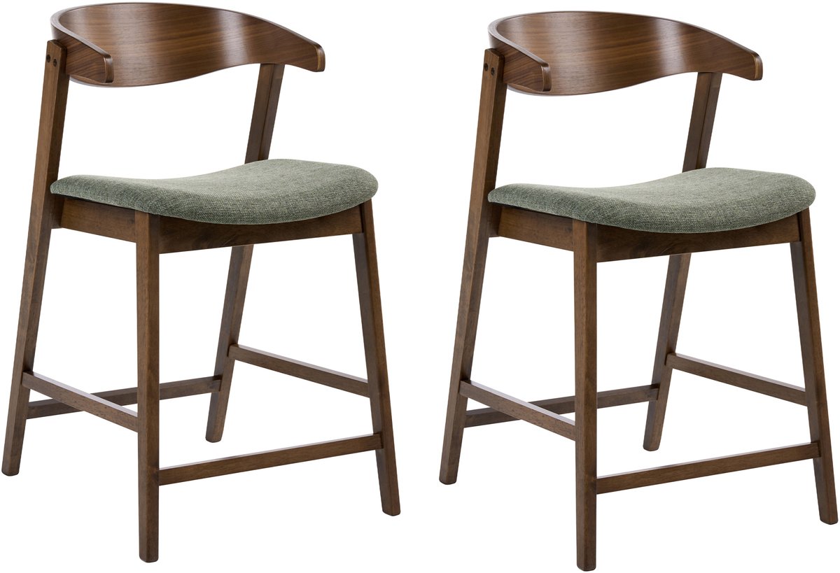 LILLY - Barstoel set van 2 - Donkerbruin/Groen - Polyester
