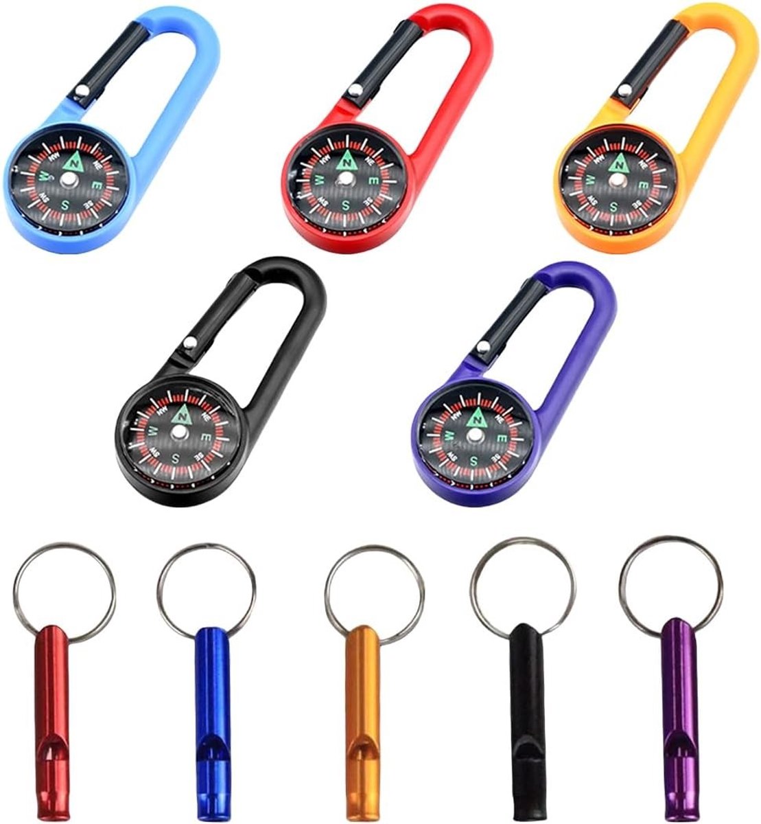 Mini Kompas Sleutelhanger met Carabiner en Outdoor Fluitje voor Navigatie bij Kamperen en Wandelen - Verkrijgbaar in 5 Kleuren